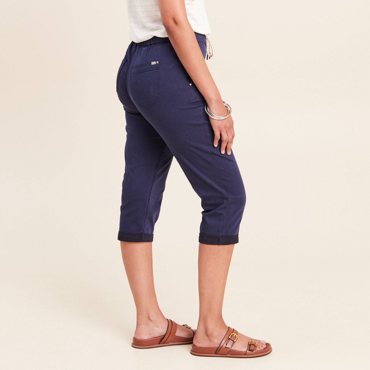 Pantacourt coupe mom large bleu marine femme