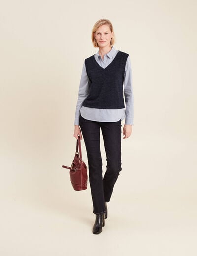 Pull effet 2-en-1 chemise bleu foncé femme