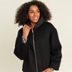 Manteau ample court &agrave; capuche noir femme