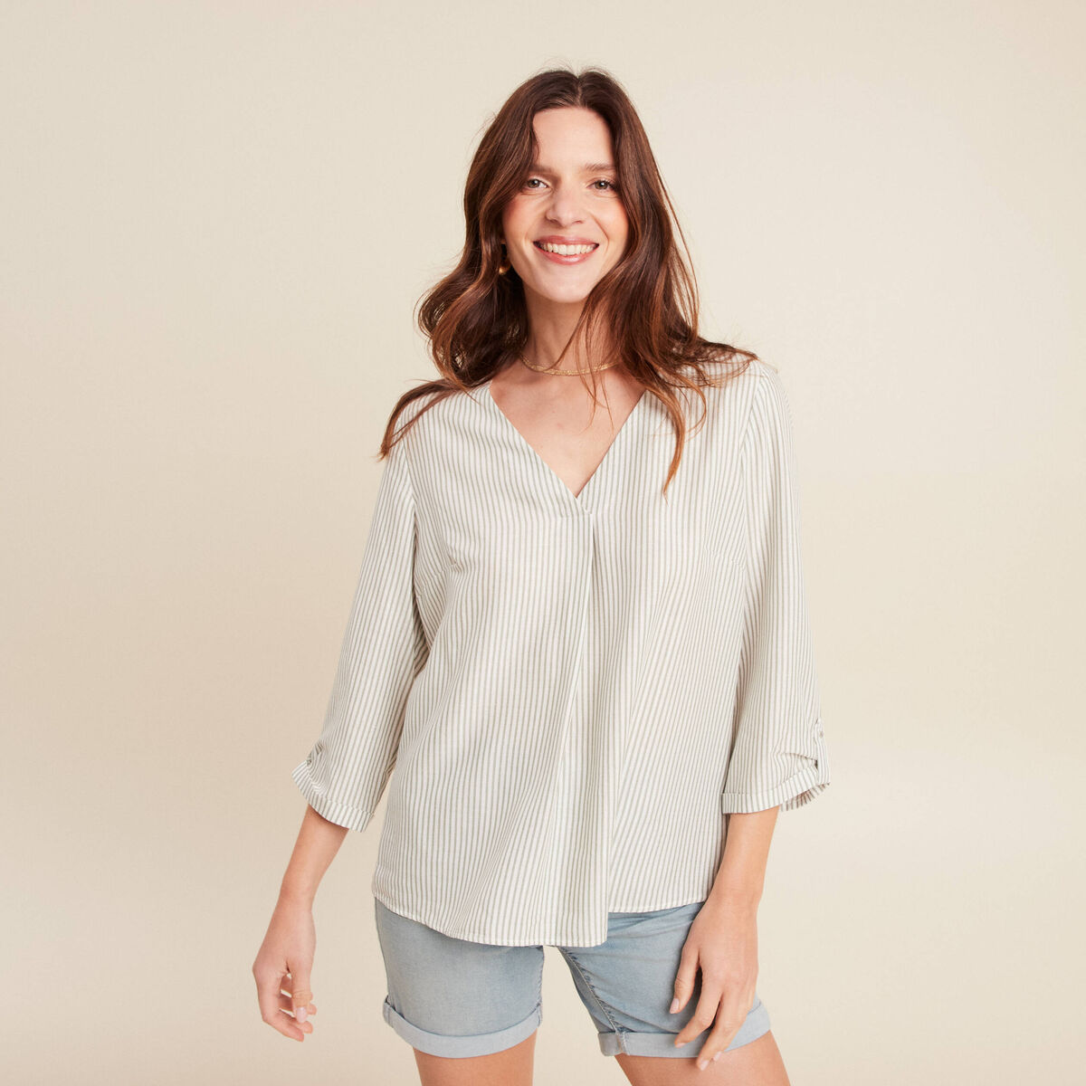 blouse fluide manches 3/4 vert femme
