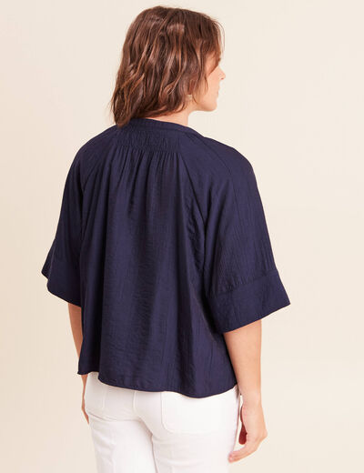 Blouse ample col v manches 3/4 bleu marine femme