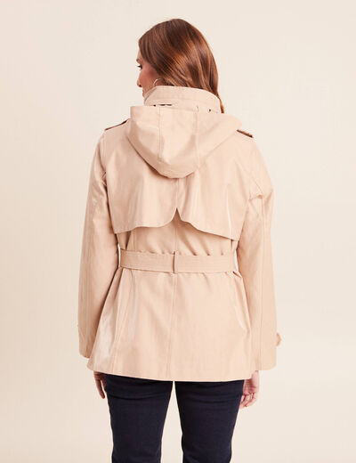 Parka droite ceintur&eacute;e beige femme