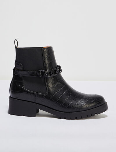 Bottines chelsea aspect croco noir femme