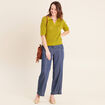 Polo ajour&eacute; col chemise manches courtes vert olive femme