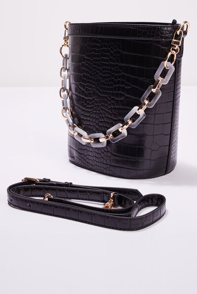 Sac seau anse chaîne noir femme