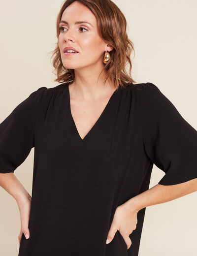 Robe évasée col en V noir femme