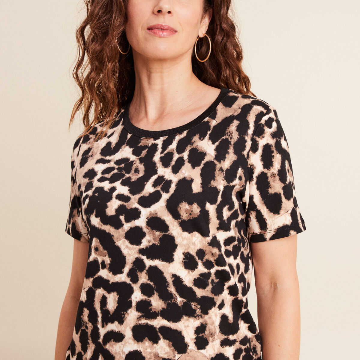 T-shirt en coton manches courtes beige clair femme