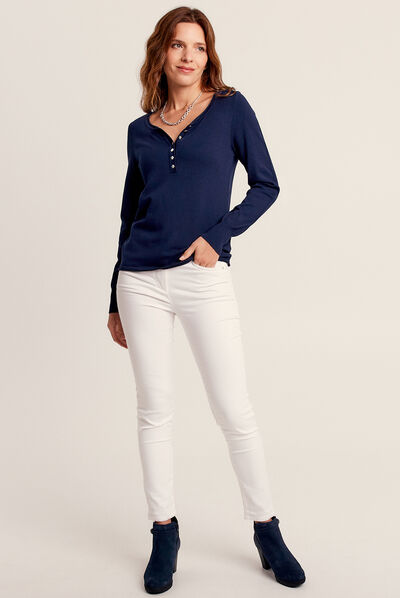 Pull manches longues bleu marine femme
