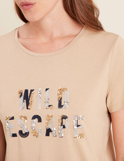 T-shirt sequins manches courtes sable femme