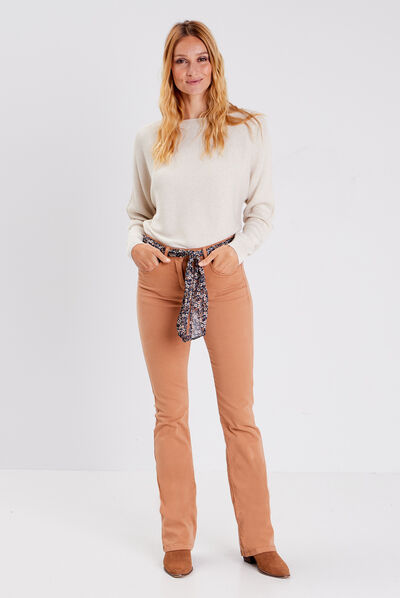 Pantalon bootcut ceinturé marron clair femme