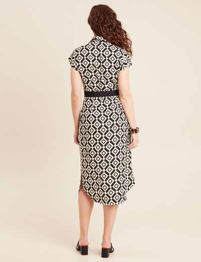 Robe longue droite ceinturée noir femme
