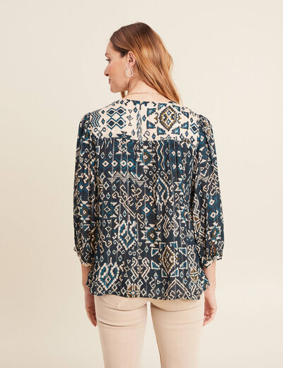 Blouse manches 3/4 bleu foncé femme