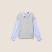 Pull bi-mati&egrave;re col chemise gris clair femme