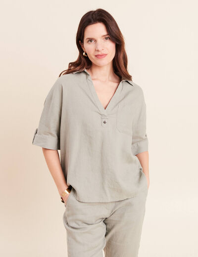Blouse courte 100% lin vert clair femme