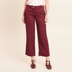 Pantalon large 7/8&egrave;me ceintur&eacute; prune femme