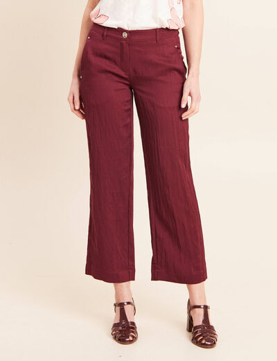 Pantalon large 7/8&egrave;me ceintur&eacute; prune femme