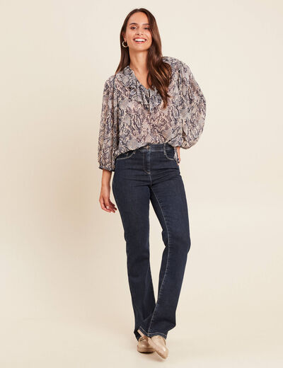 Blouse ample col v en voile manches 3/4 beige femme