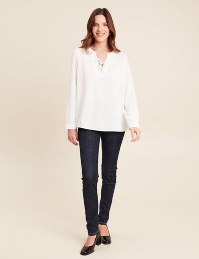 Blouse fluide nœuds manches longues ecru femme