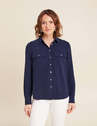 Chemise manches longues bleu marine femme