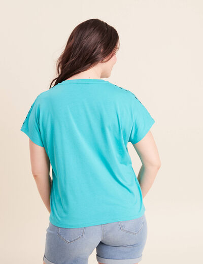 T-shirt col rond manches courtes vert turquoise femme