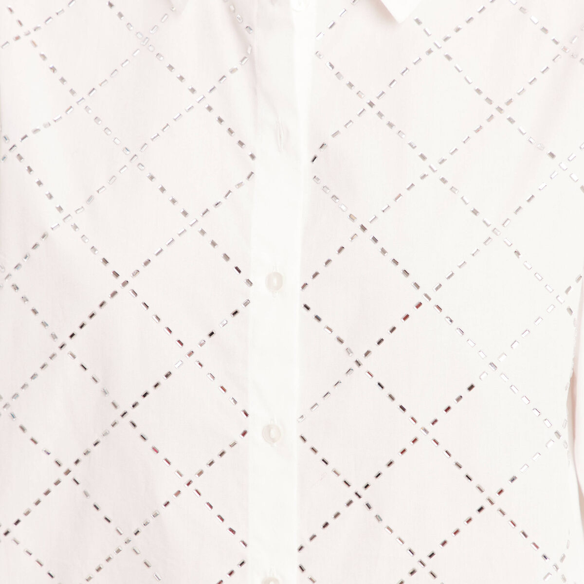 Chemise manches longues en coton strass blanc femme