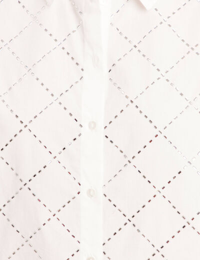 Chemise manches longues en coton strass blanc femme
