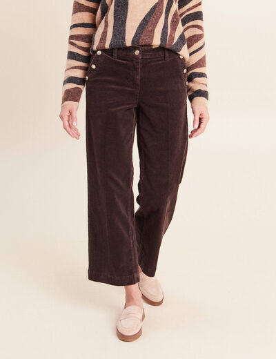 Pantalon large velours c&ocirc;tel&eacute; marron fonc&eacute; femme