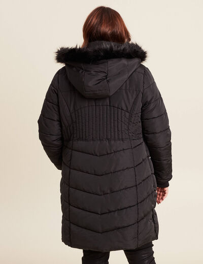 Doudoune déperlante longue à capuche noir femme