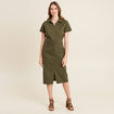 Robe ajustée manches courtes vert olive femme