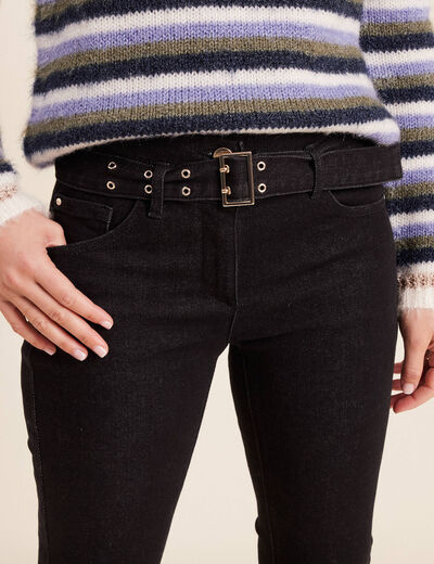 Jean droit ceintur&eacute; taille standard noir femme