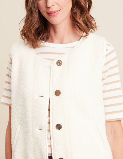 Gilet sans manches sans col ecru femme