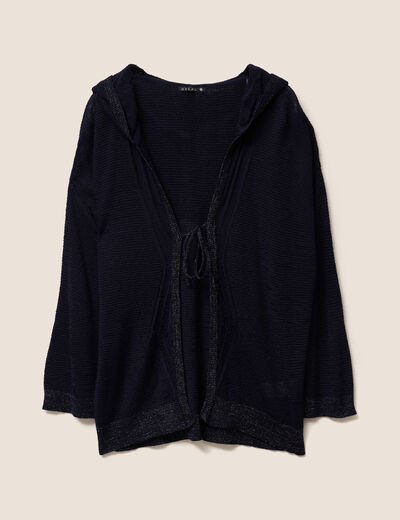 Gilet droit mi-long à capuche bleu marine femme