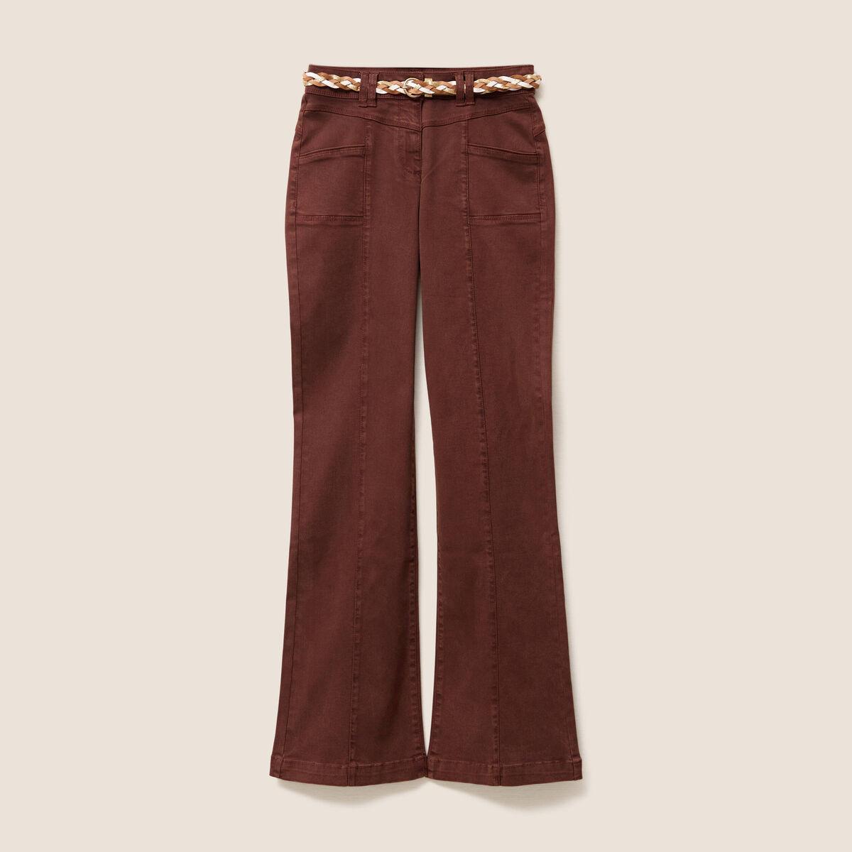 Pantalon bootcut jean ceinture amovible marron foncé femme