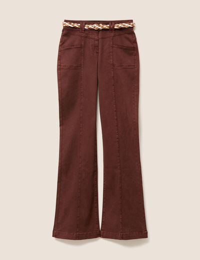 Pantalon bootcut jean ceinture amovible marron foncé femme