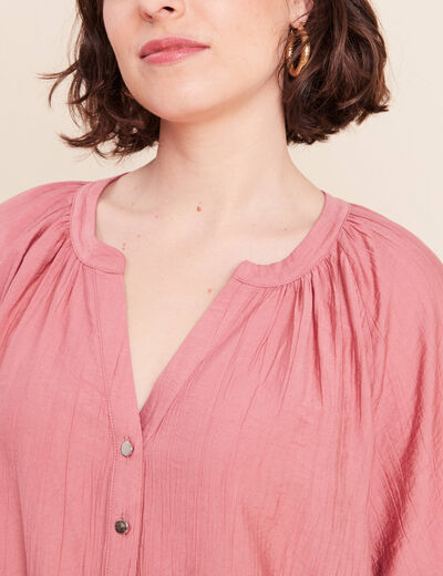 Blouse ample col v manches 3/4 mauve femme