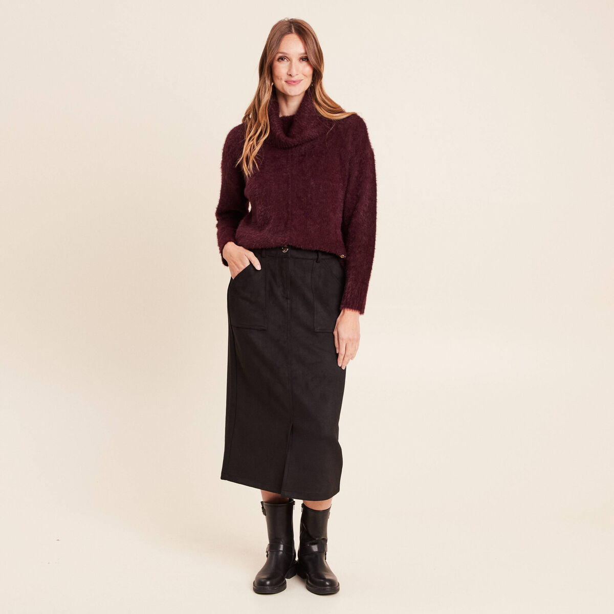 Pull manches longues bordeaux femme