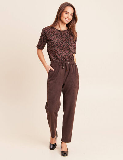 Jogging aspect daim marron fonc&eacute; femme