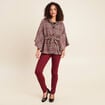 Poncho ceintur&eacute; boutonn&eacute; bordeaux femme