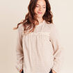 Chemise vichy manches longues col rond marron femme
