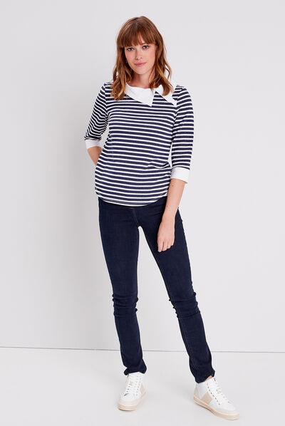 T-shirt manches 3/4 bleu marine femme