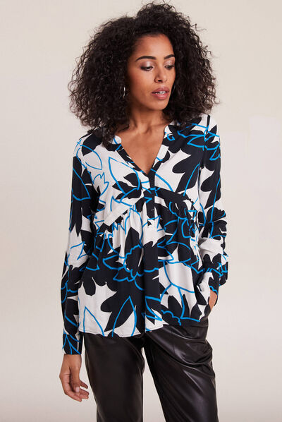 Blouse manches longues bleu electrique femme