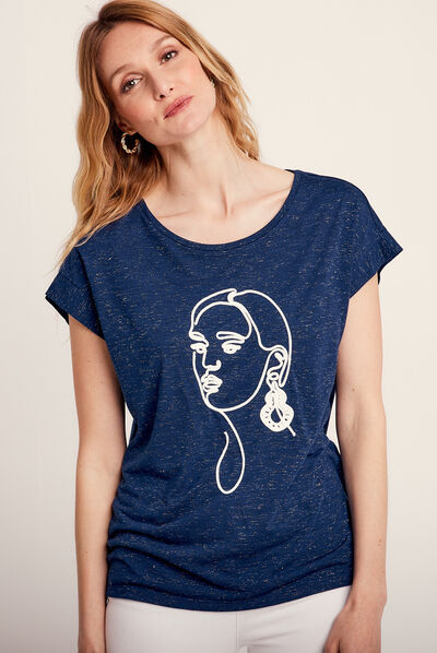 T-shirt manches courtes bleu foncé femme