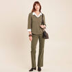 T-shirt col chemise manches 3/4 vert kaki femme