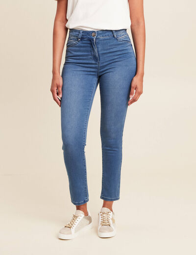 Jean coupe ajust&eacute;e 7/8&egrave;me taille haute denim double stone femme