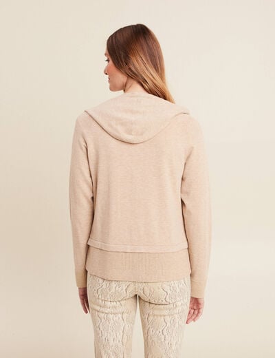 Gilet droit mi-long &agrave; capuche creme femme