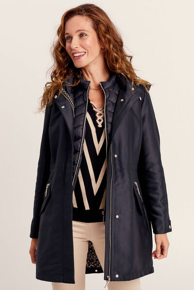 Parka 2-en-1 droite à capuche noir femme