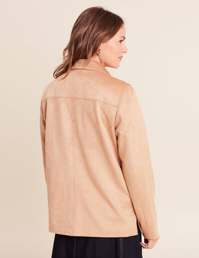 Veste droite longue aspect daim marron clair femme