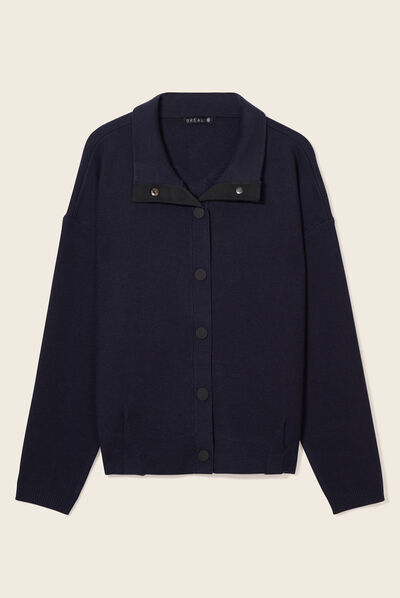 Pull manches longues boutons bleu foncé femme