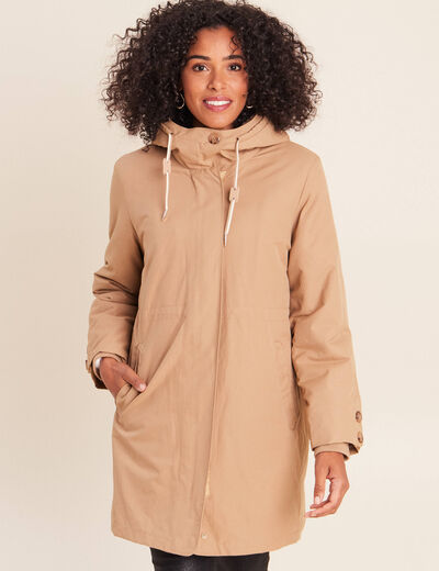 Parka &agrave; capuche taille ajustable taupe femme