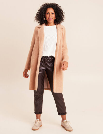Gilet long boutonn&eacute; marron clair femme